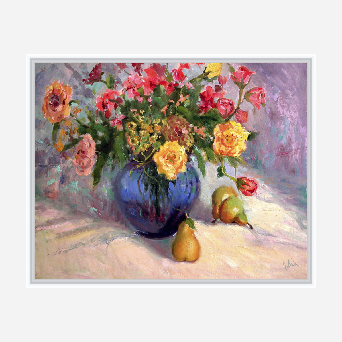 Flowers with Pears Artist Enhanced Canvas Print