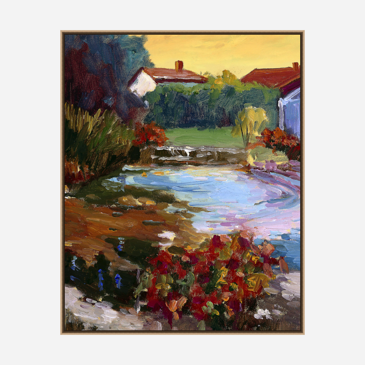 French Village with Pond Artist Enhanced Canvas Print