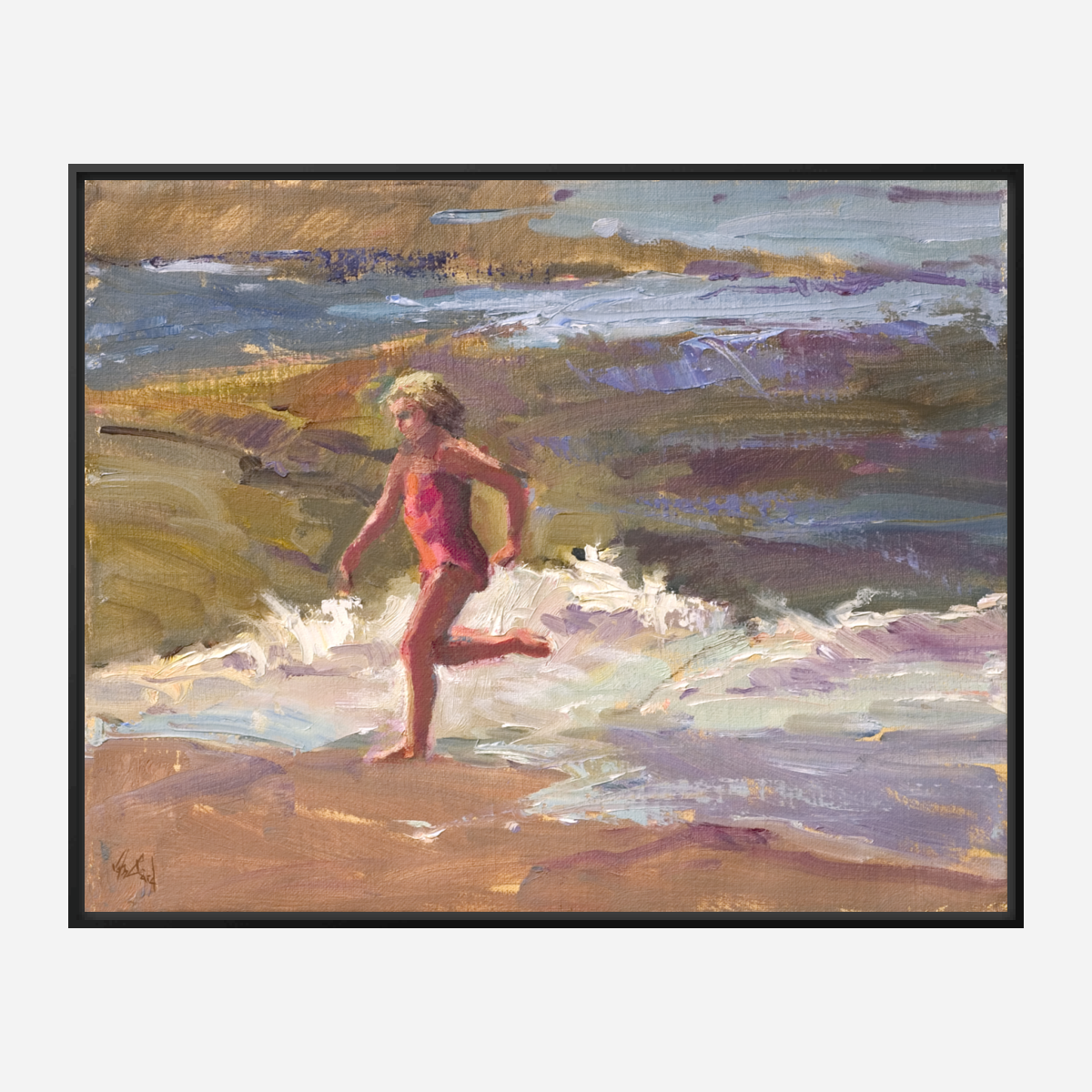 Girl in the Surf Artist Enhanced Canvas Print