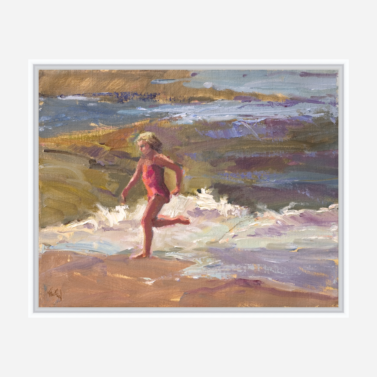 Girl in the Surf Artist Enhanced Canvas Print