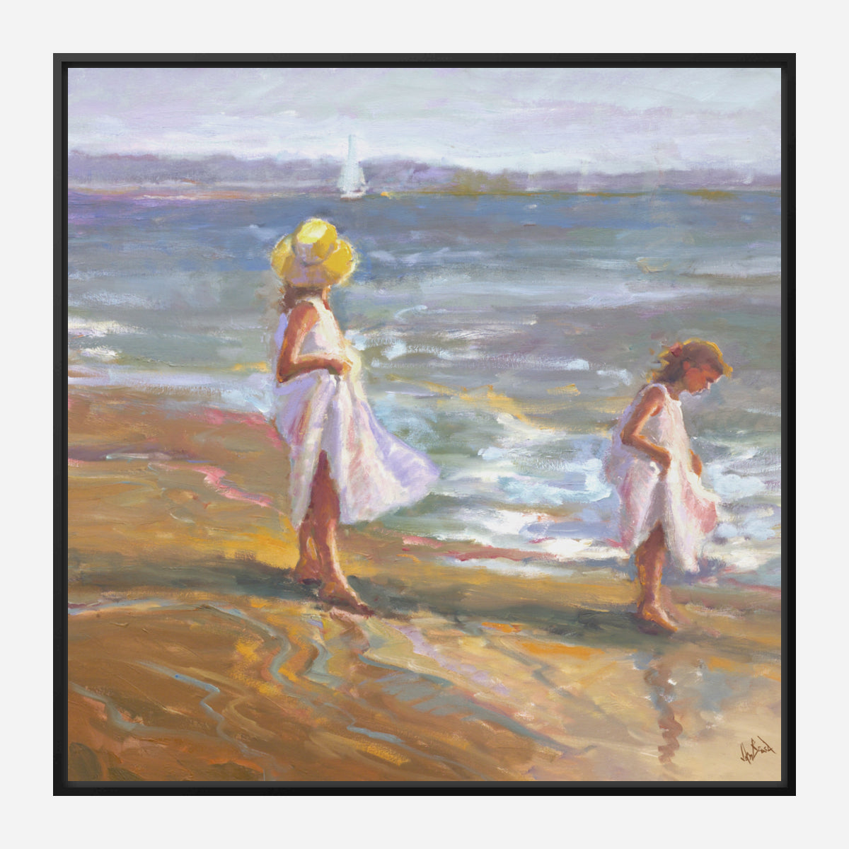 Girls on the Beach Artist Canvas Enhanced Print