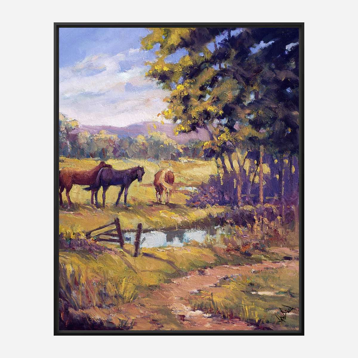 Horses by the Ponds Artist Enhanced Canvas Print