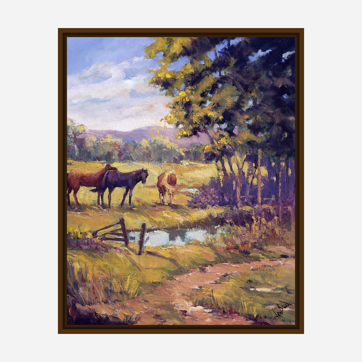 Horses by the Ponds Artist Enhanced Canvas Print