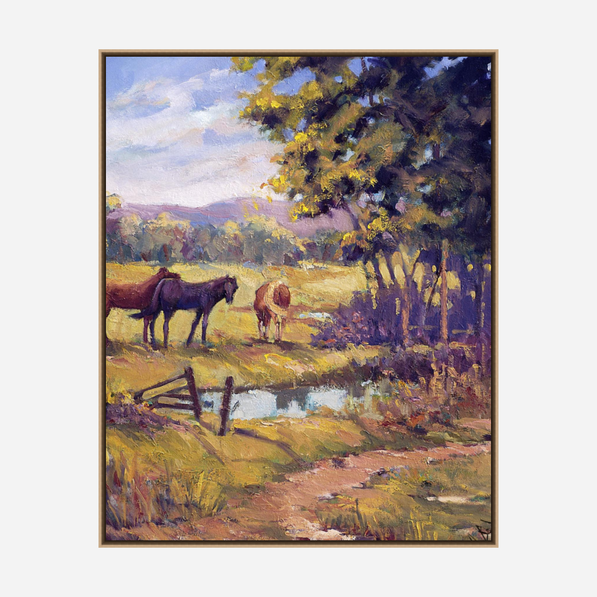 Horses by the Ponds Artist Enhanced Canvas Print