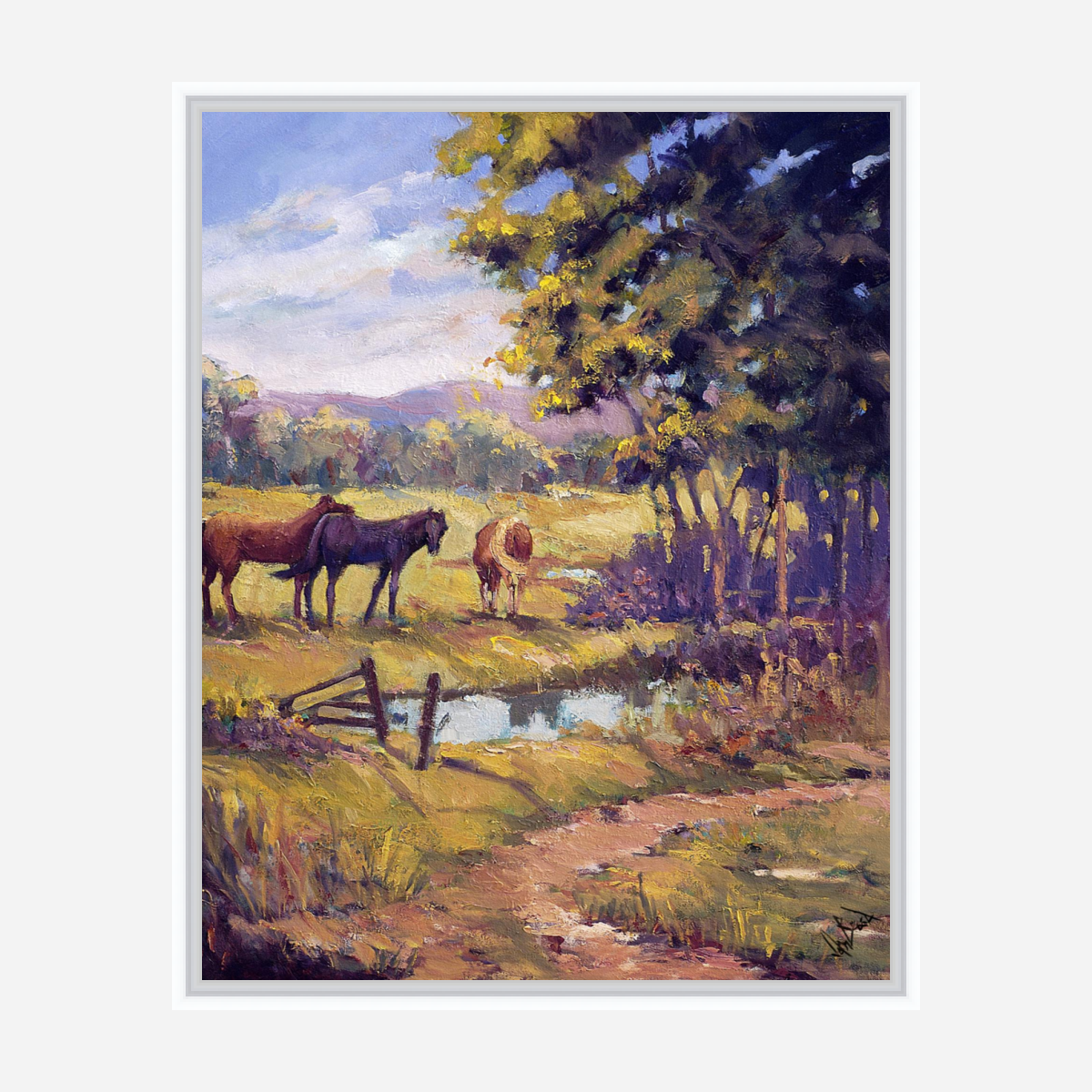 Horses by the Ponds Artist Enhanced Canvas Print