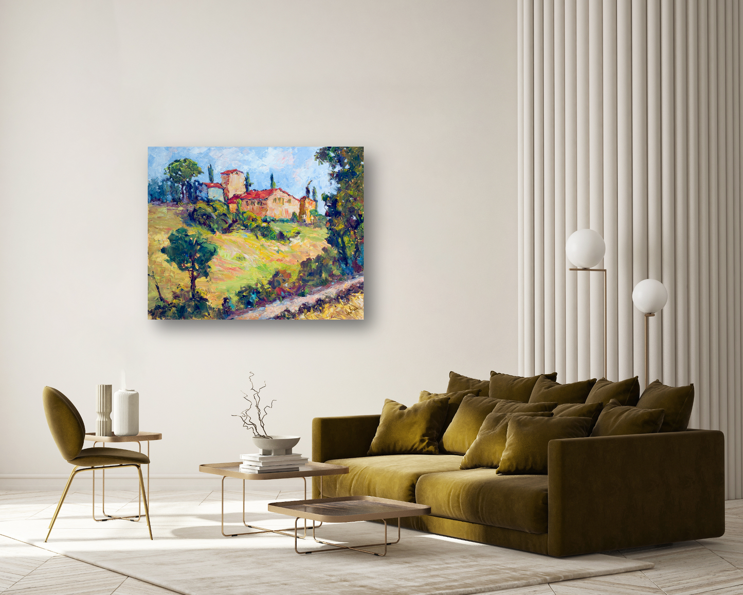 House on a Hillside Artist Enhanced Canvas Print