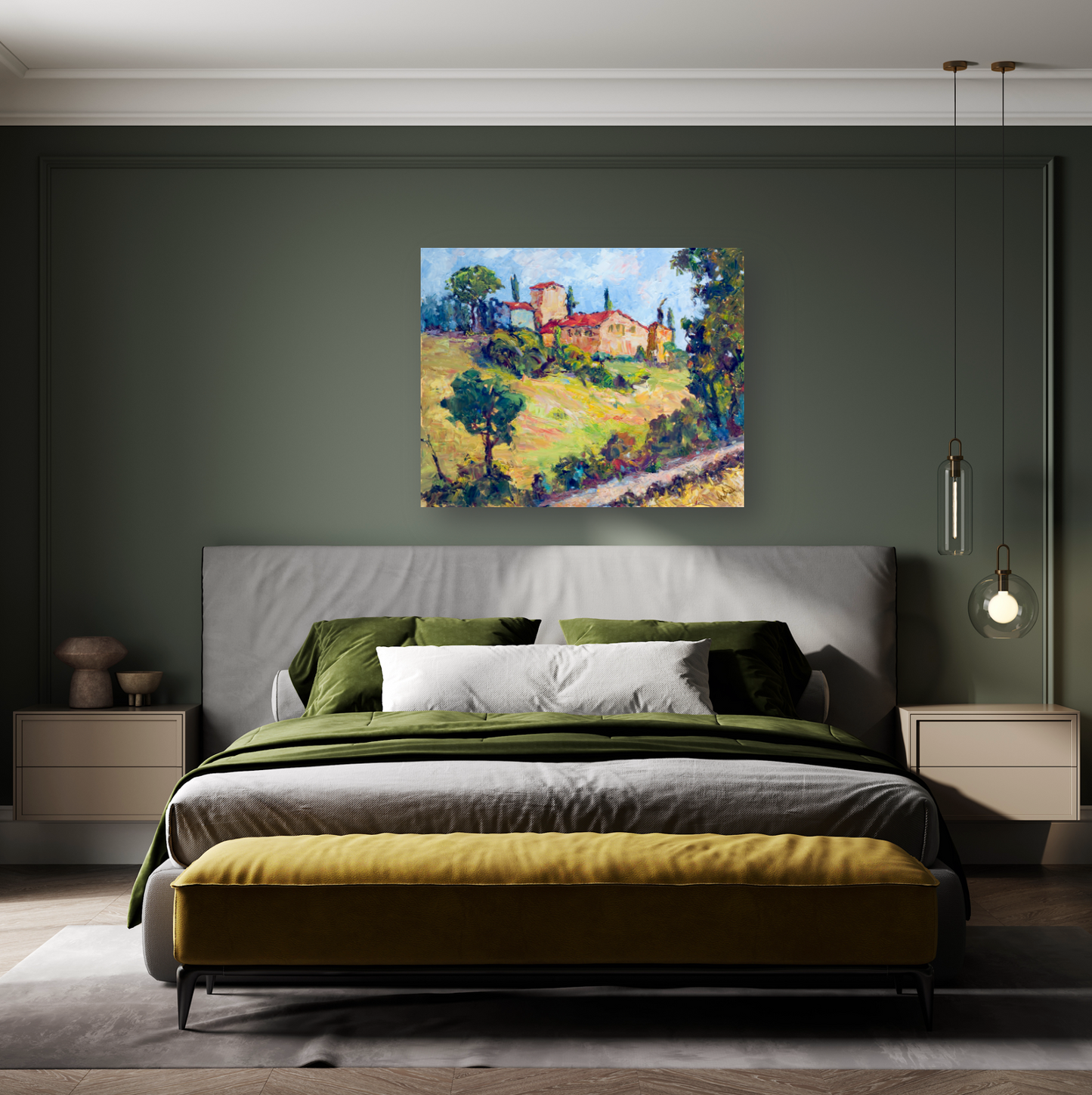 House on a Hillside Artist Enhanced Canvas Print