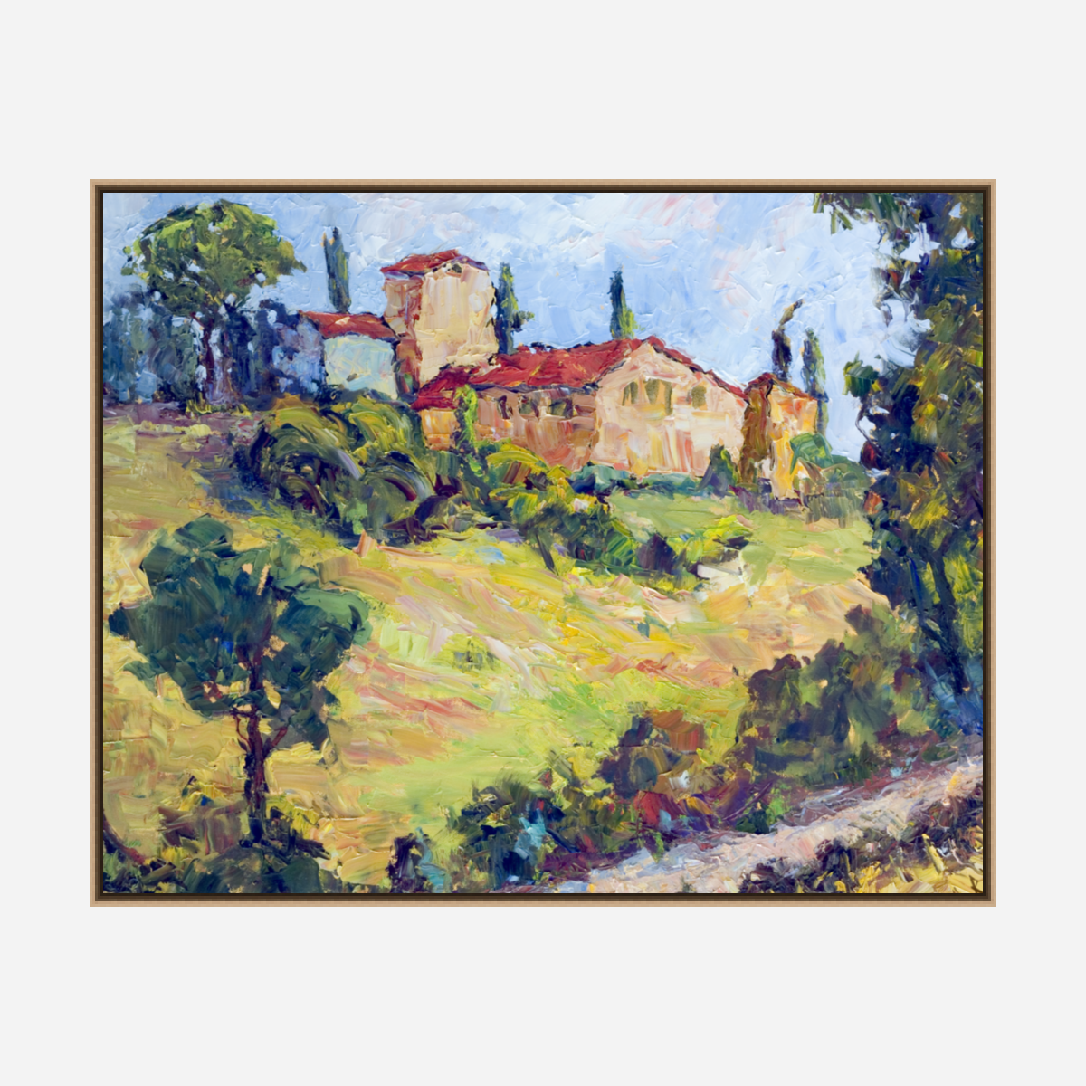 House on a Hillside Artist Enhanced Canvas Print