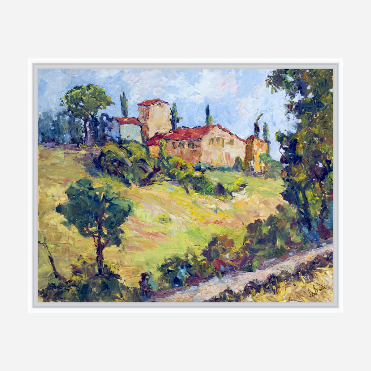 House on a Hillside Artist Enhanced Canvas Print