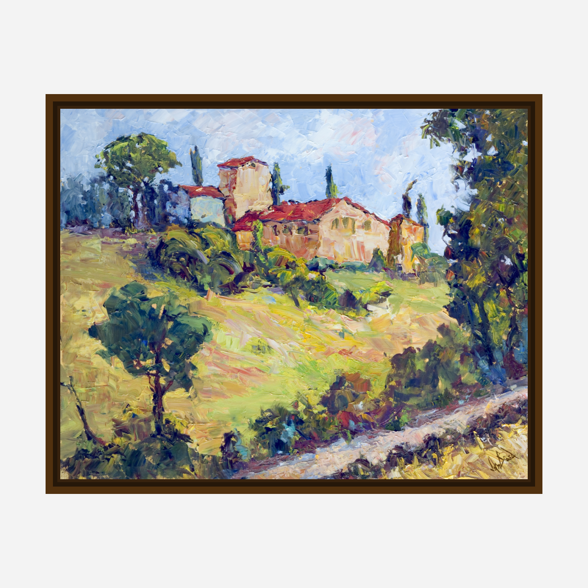 House on a Hillside Artist Enhanced Canvas Print