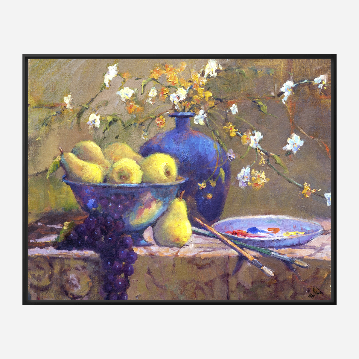 Pears in Bowl Artist Enhanced Canvas Print