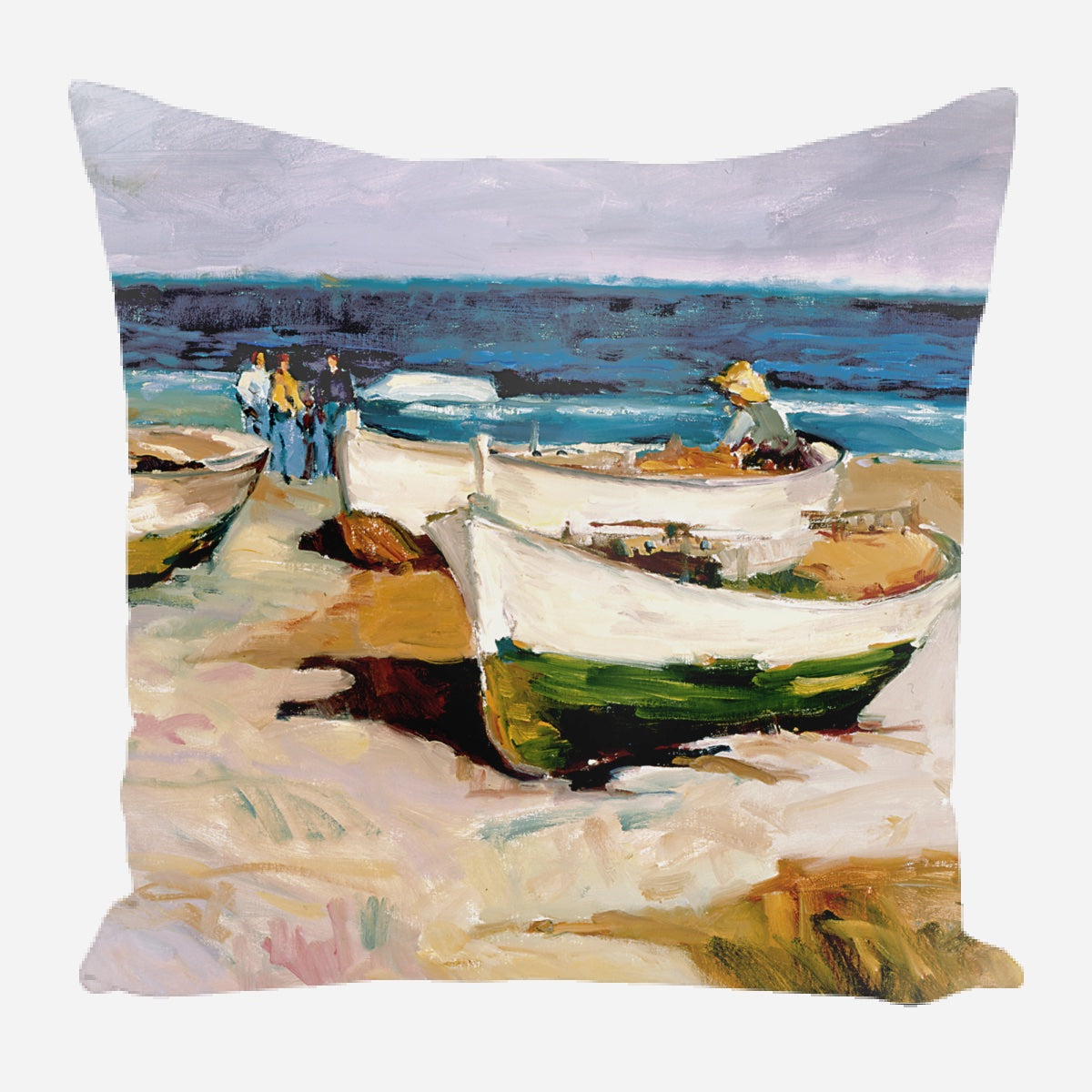 Portuguese Boats on Shore Pillow