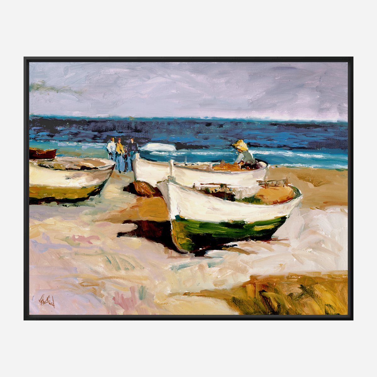 Portuguese Boats on Shore Artist Enhanced Canvas Print