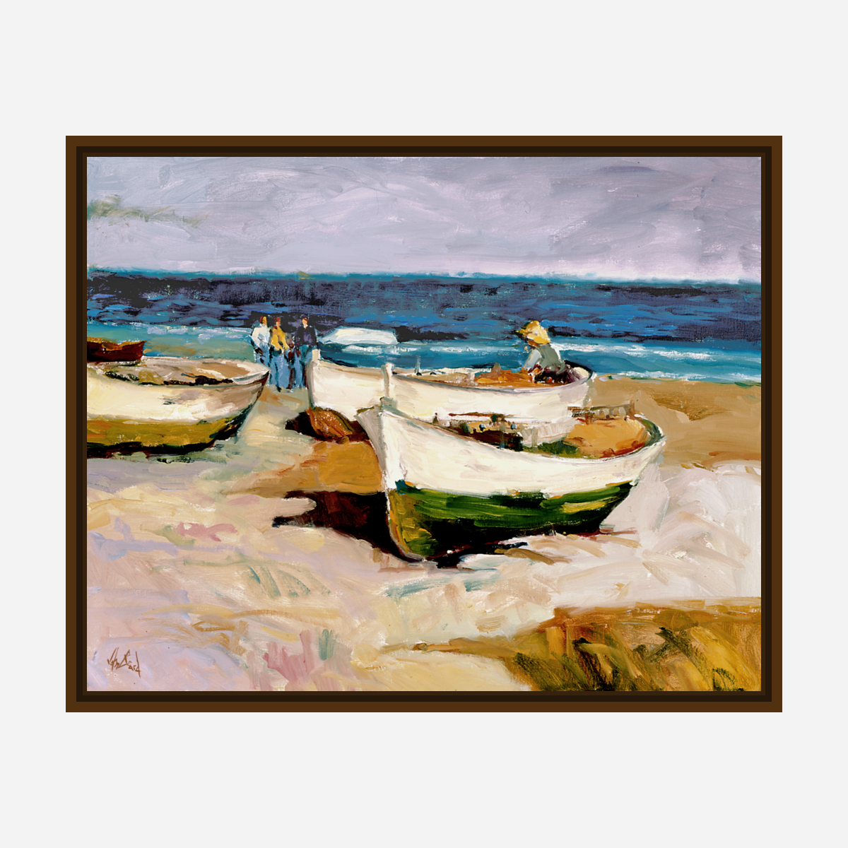 Portuguese Boats on Shore Artist Enhanced Canvas Print