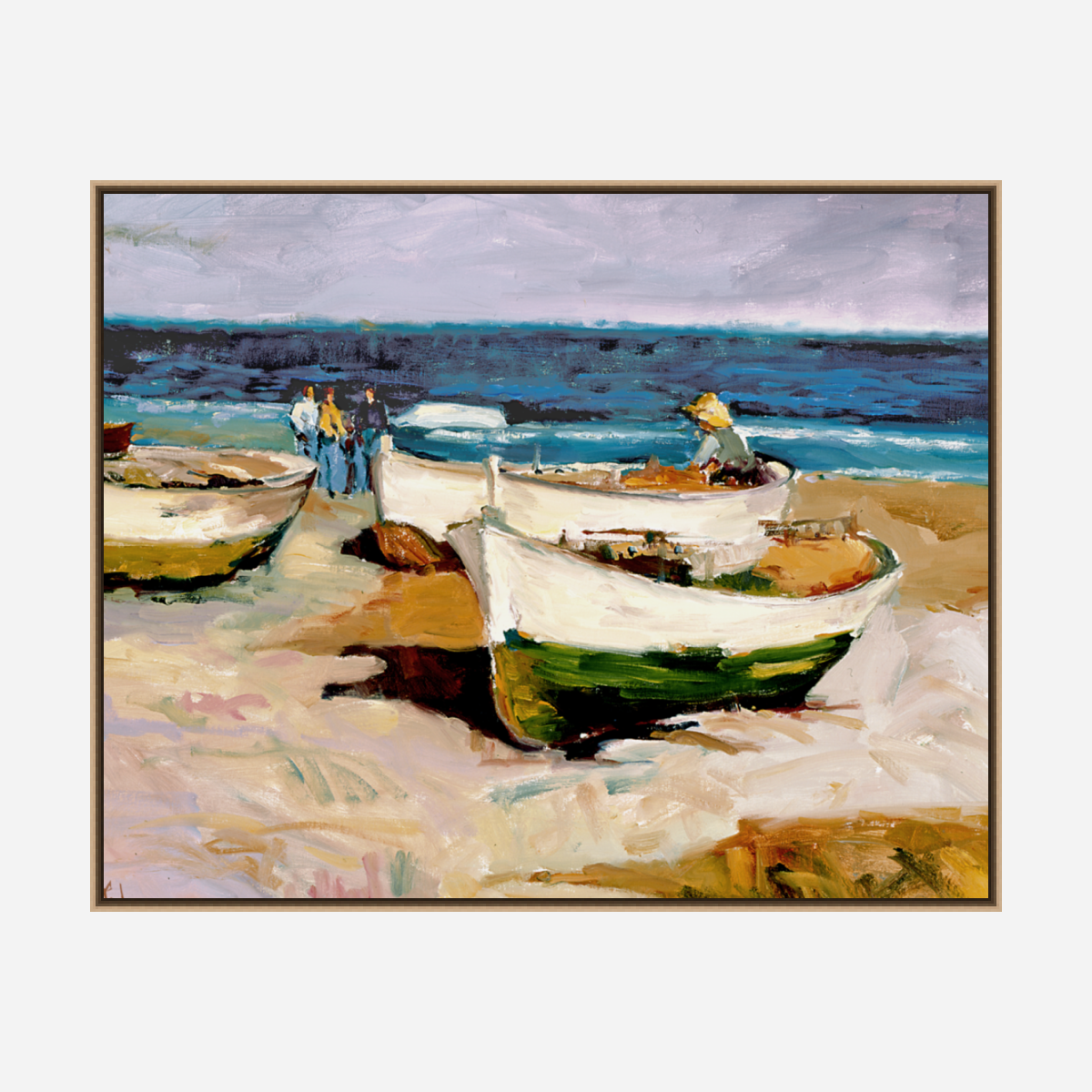 Portuguese Boats on Shore Artist Enhanced Canvas Print