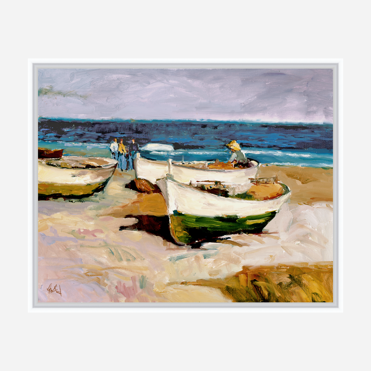 Portuguese Boats on Shore Artist Enhanced Canvas Print