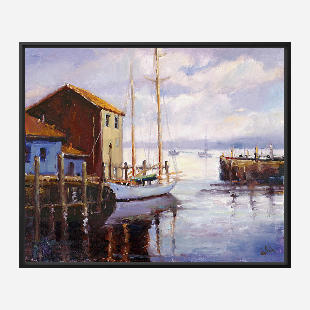 Portuguese Sailboat in Harbor Artist Enhanced Canvas Print