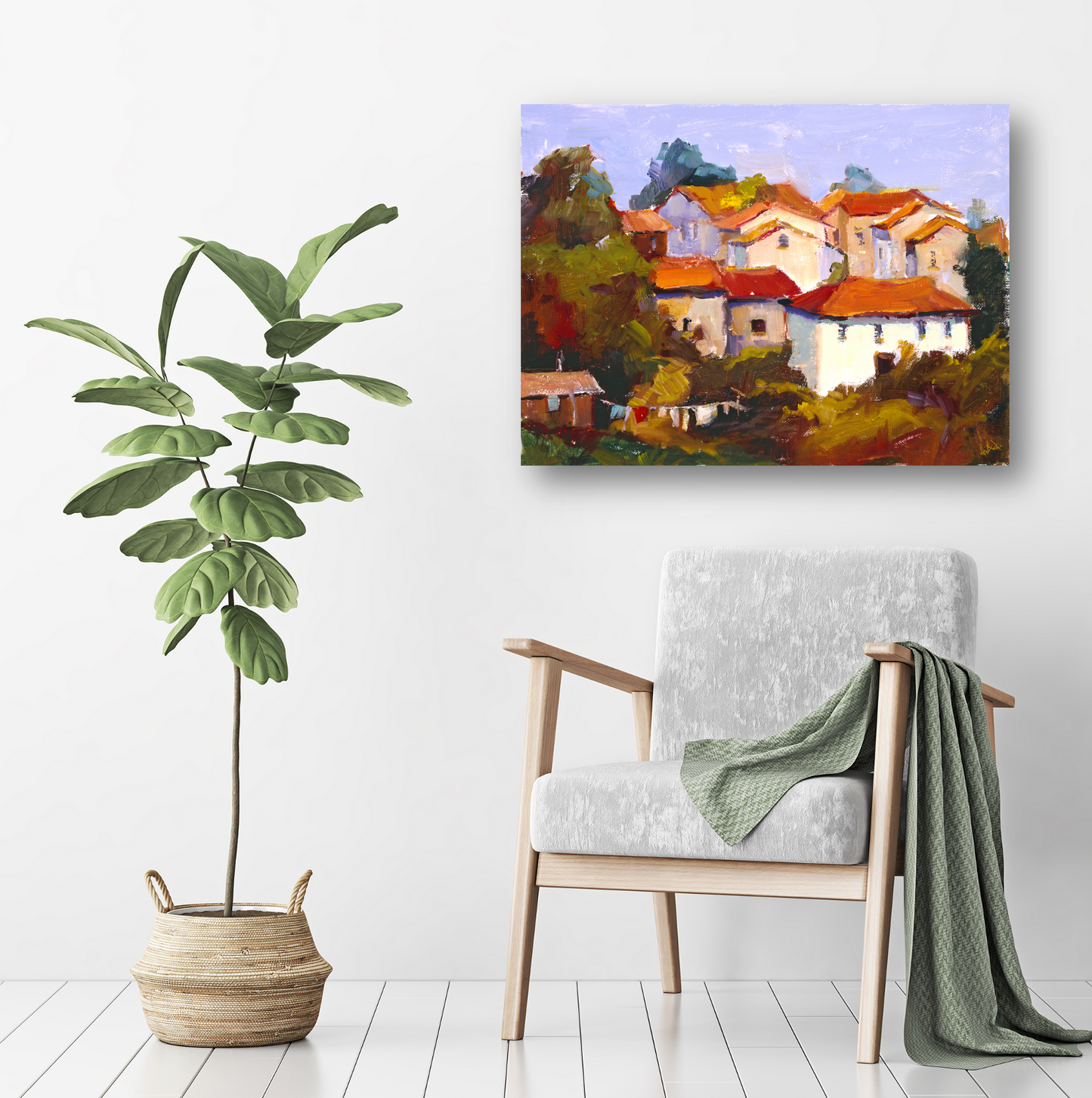 Red Rooftops Enhanced Canvas Print