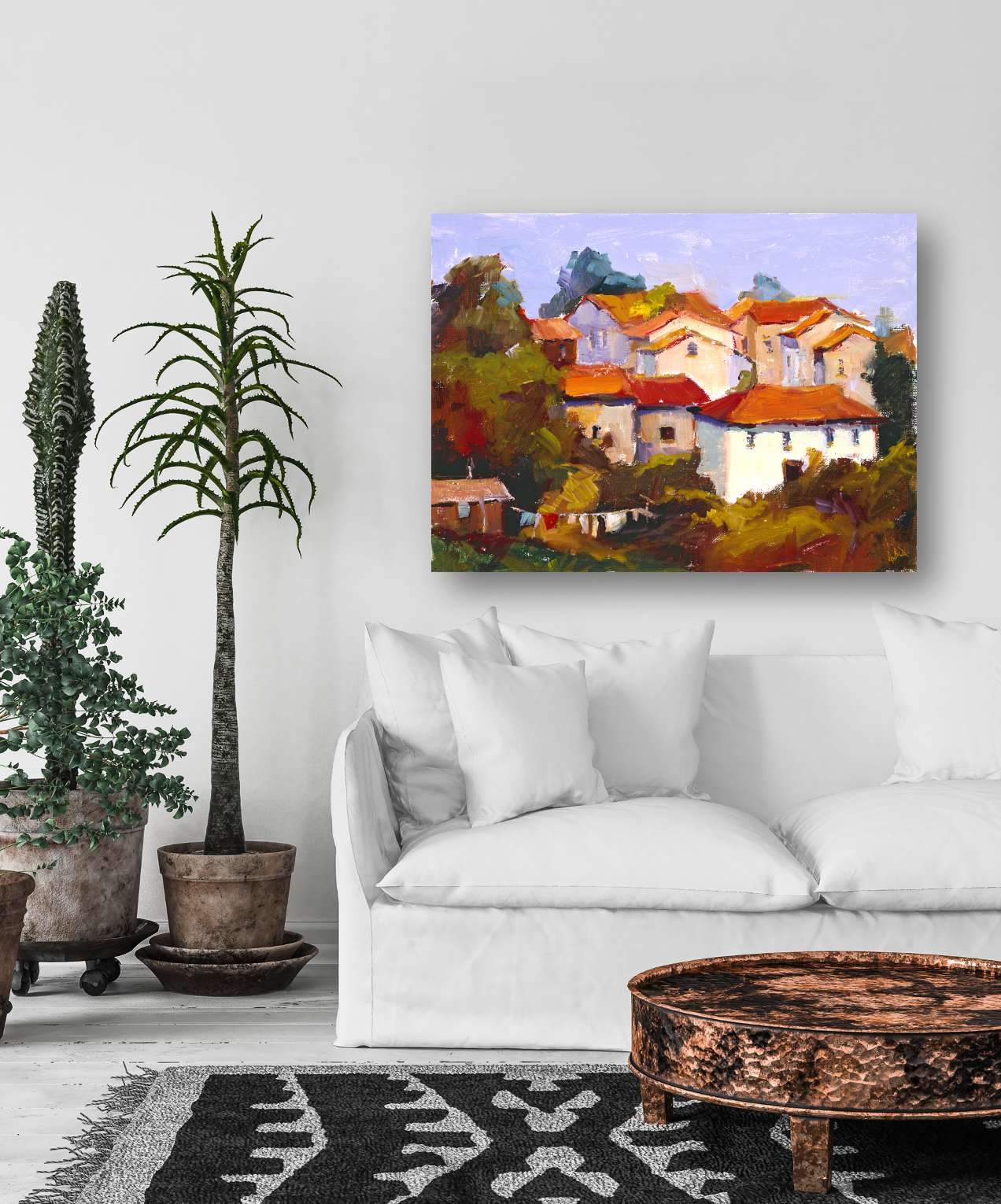 Red Rooftops Enhanced Canvas Print