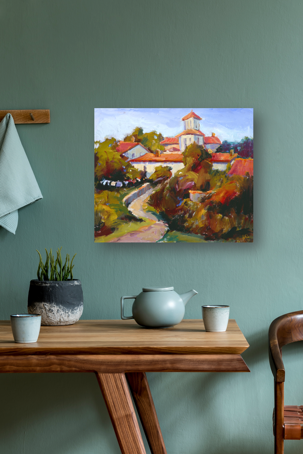 Red Rooftops with Path Enhanced Canvas Print