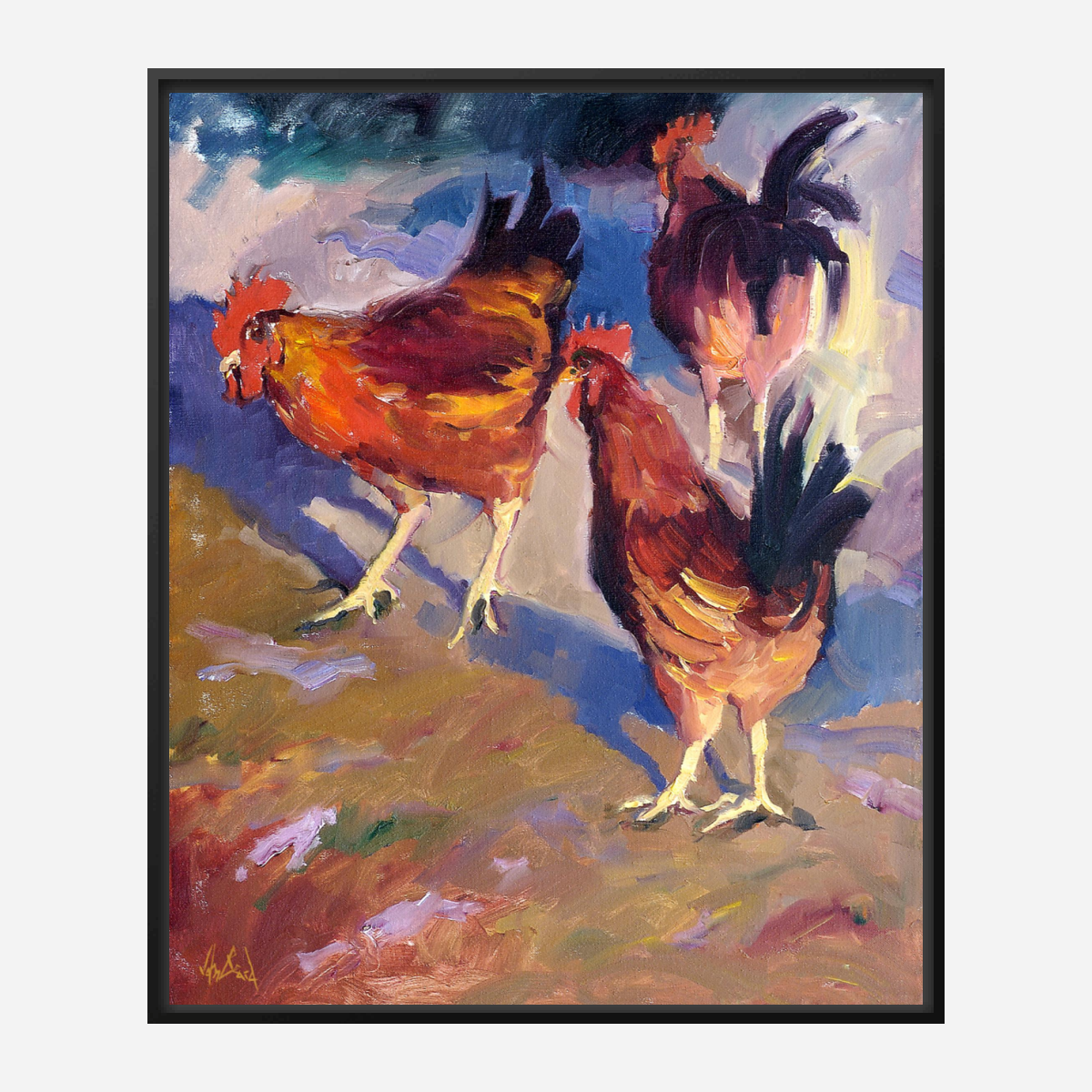 Roosters Artist Enhanced Canvas Print