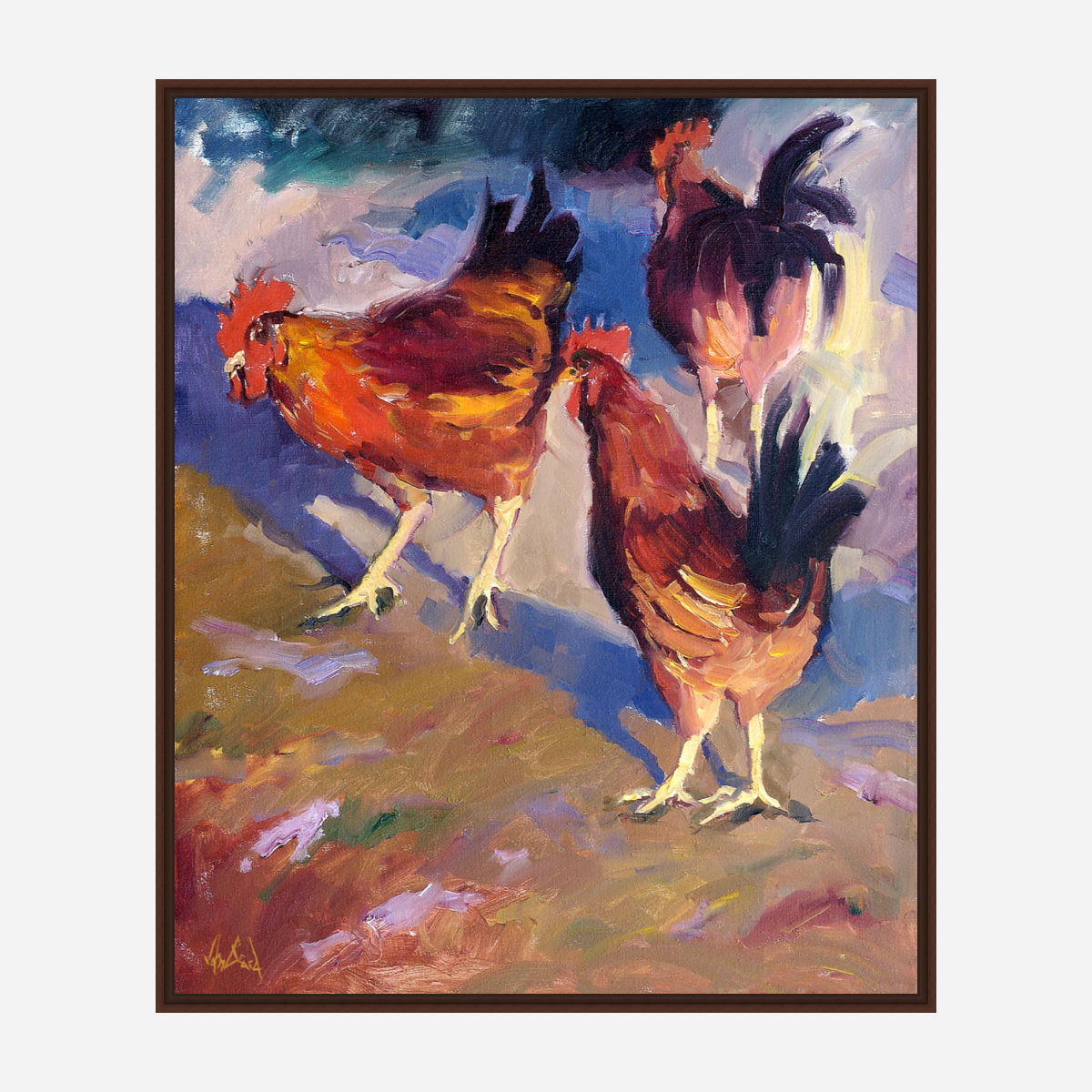 Roosters Artist Enhanced Canvas Print