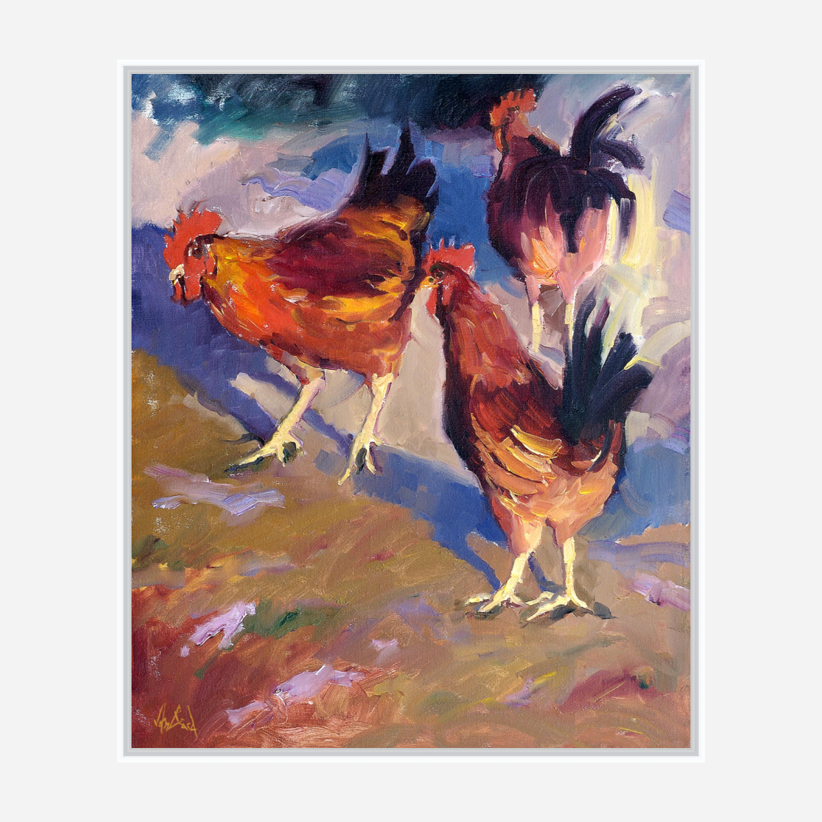 Roosters Artist Enhanced Canvas Print