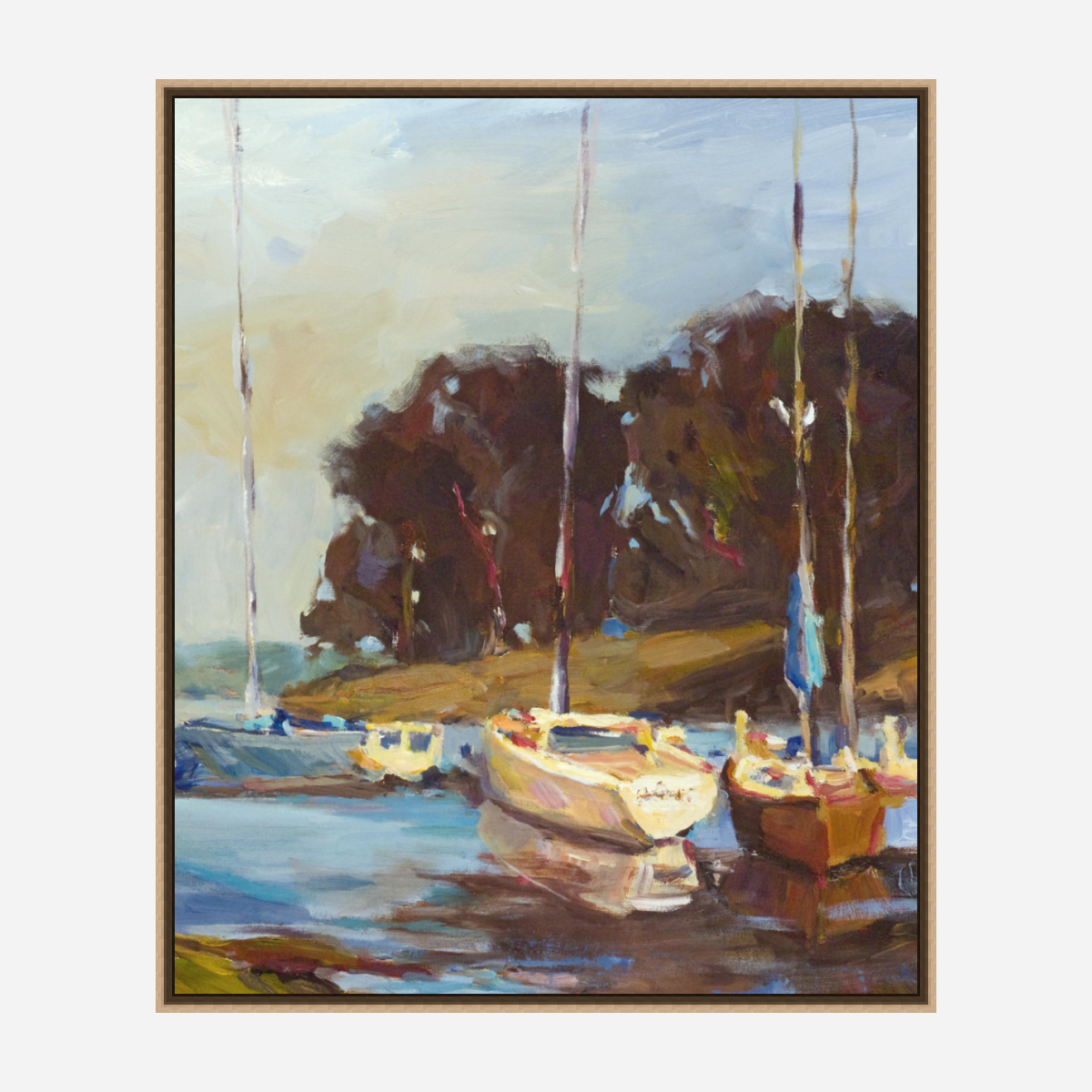 Sailboats in Cove Artist Enhanced Canvas Print