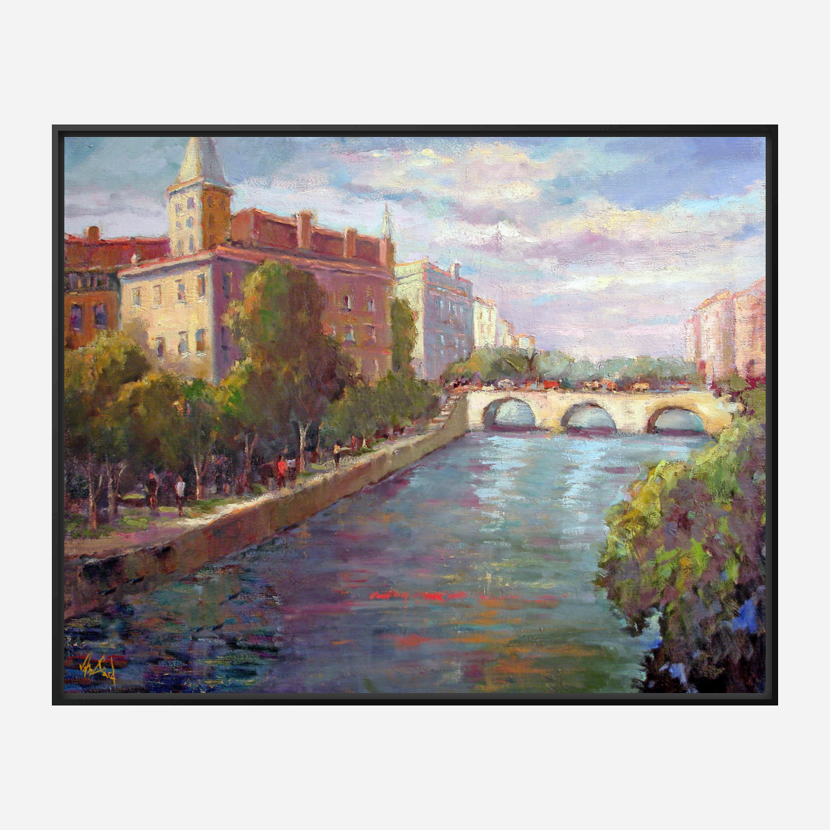 Seine River at Dusk Artist Enhanced Canvas Print