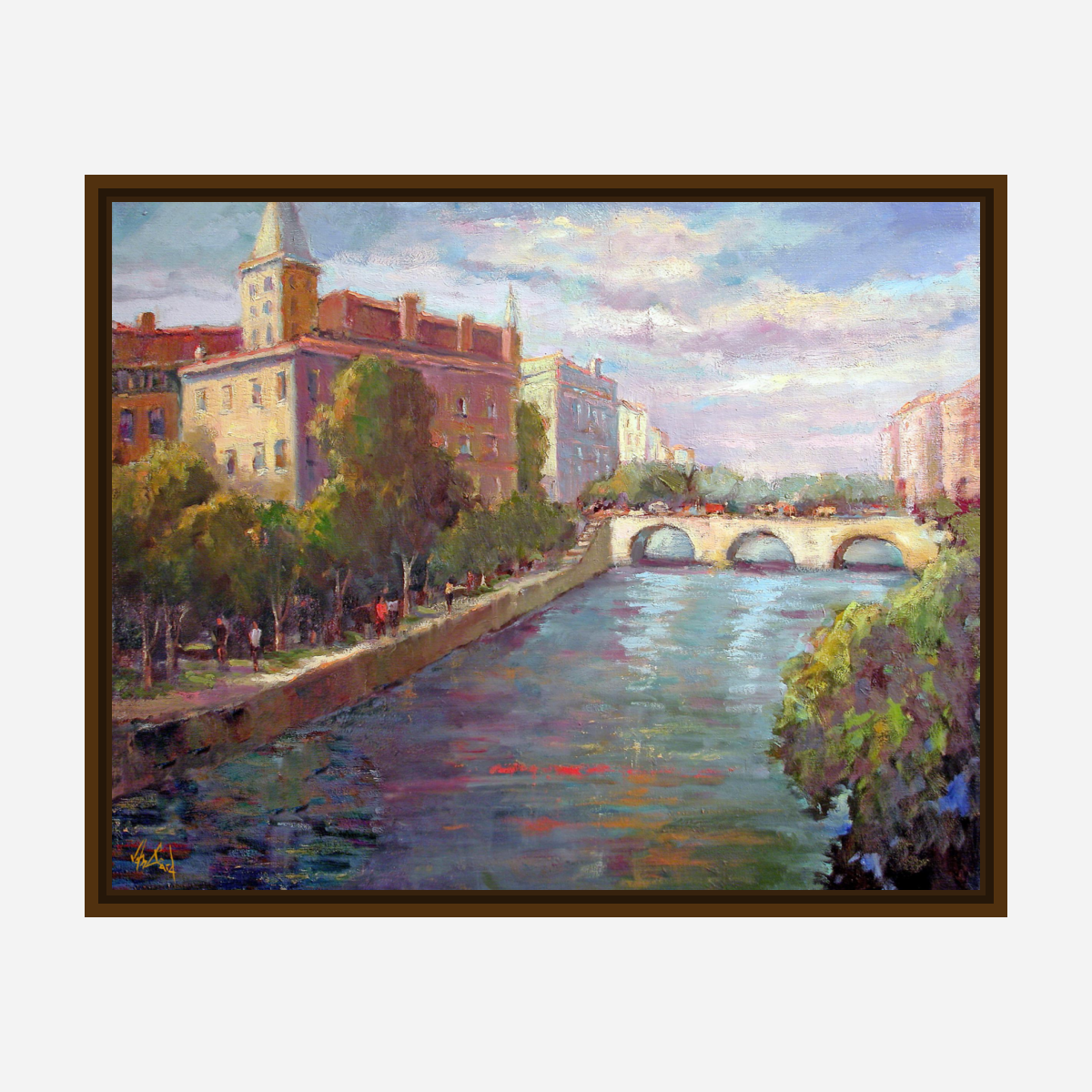 Seine River at Dusk Artist Enhanced Canvas Print