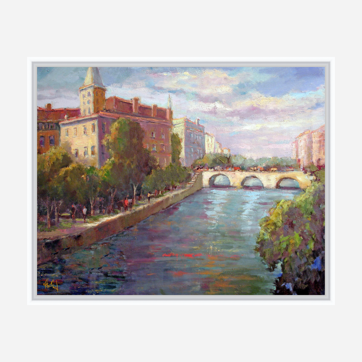 Seine River at Dusk Artist Enhanced Canvas Print