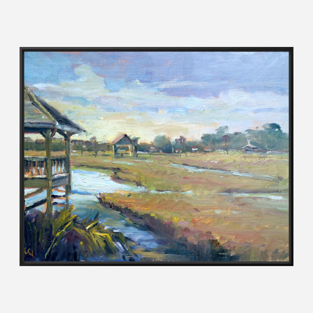 Sunlit Boathouse Artist Enhanced Canvas Print