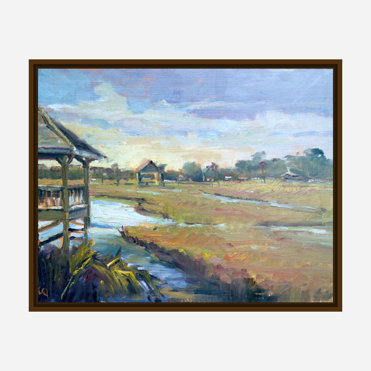 Sunlit Boathouse Artist Enhanced Canvas Print