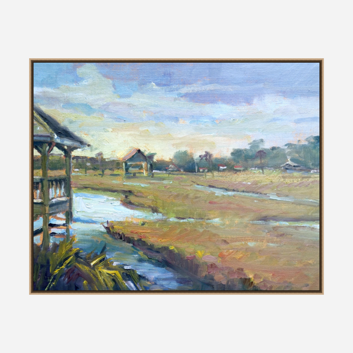 Sunlit Boathouse Artist Enhanced Canvas Print