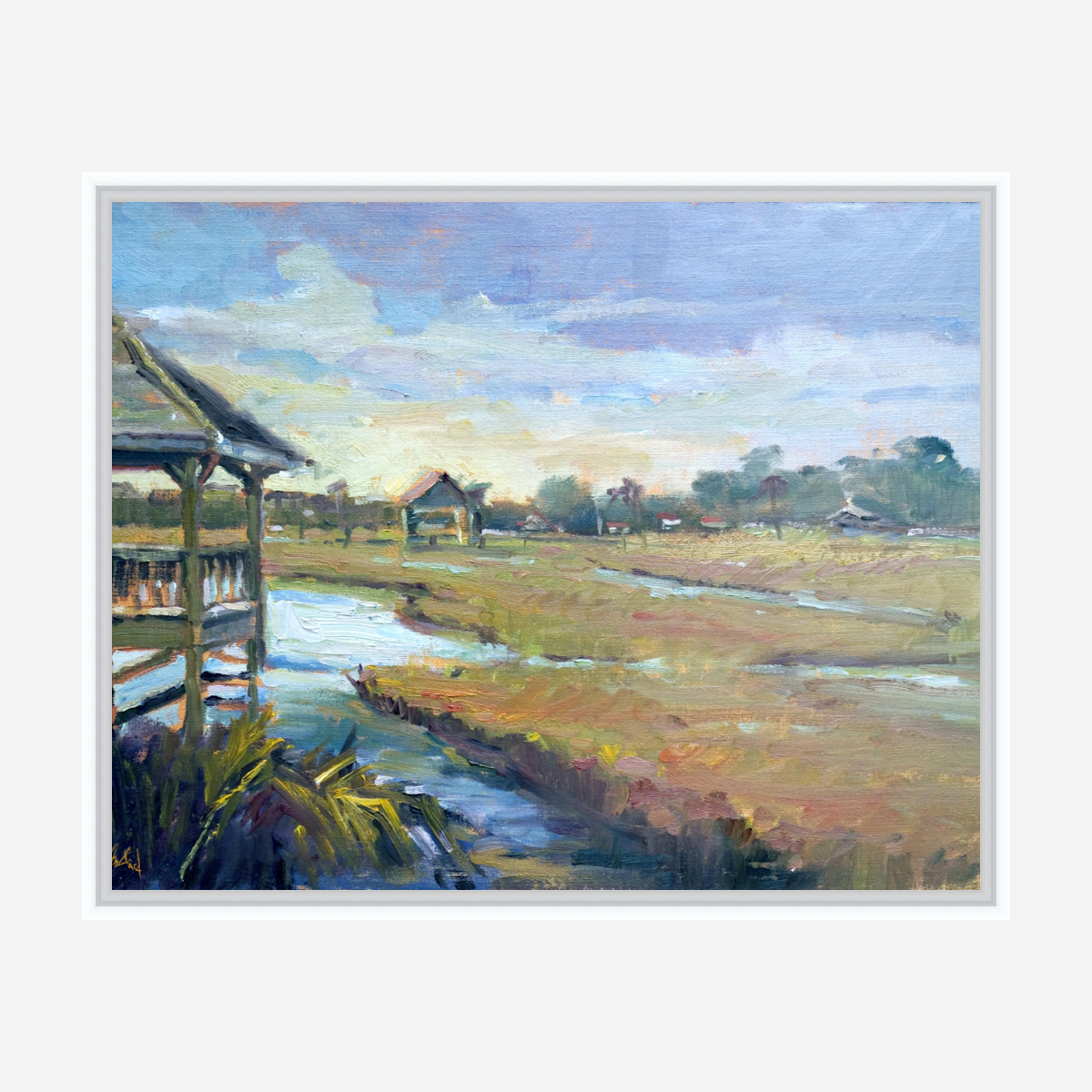 Sunlit Boathouse Artist Enhanced Canvas Print