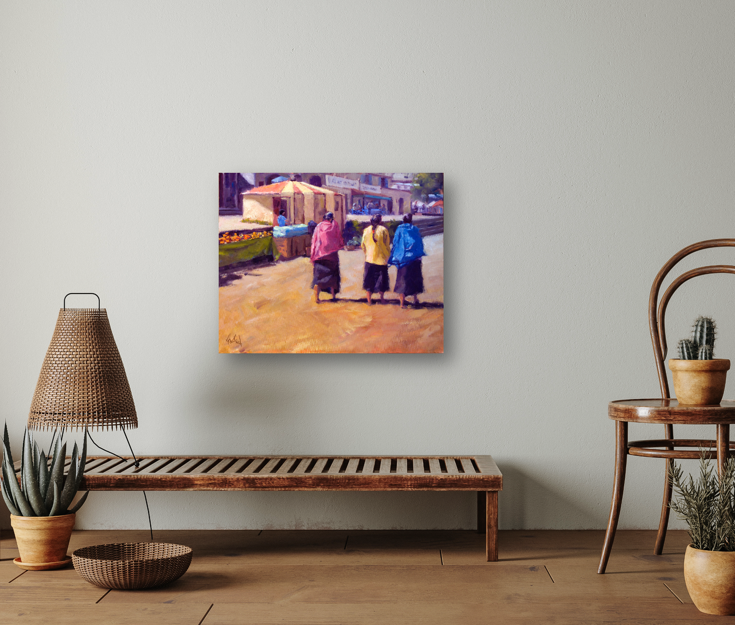 Three Girls Walking Artist Enhanced Canvas Print