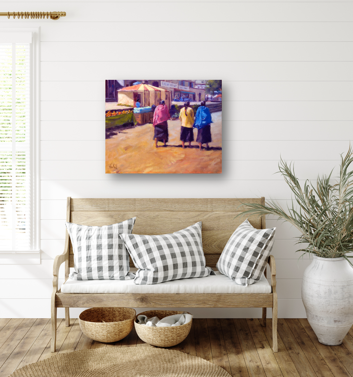 Three Girls Walking Artist Enhanced Canvas Print