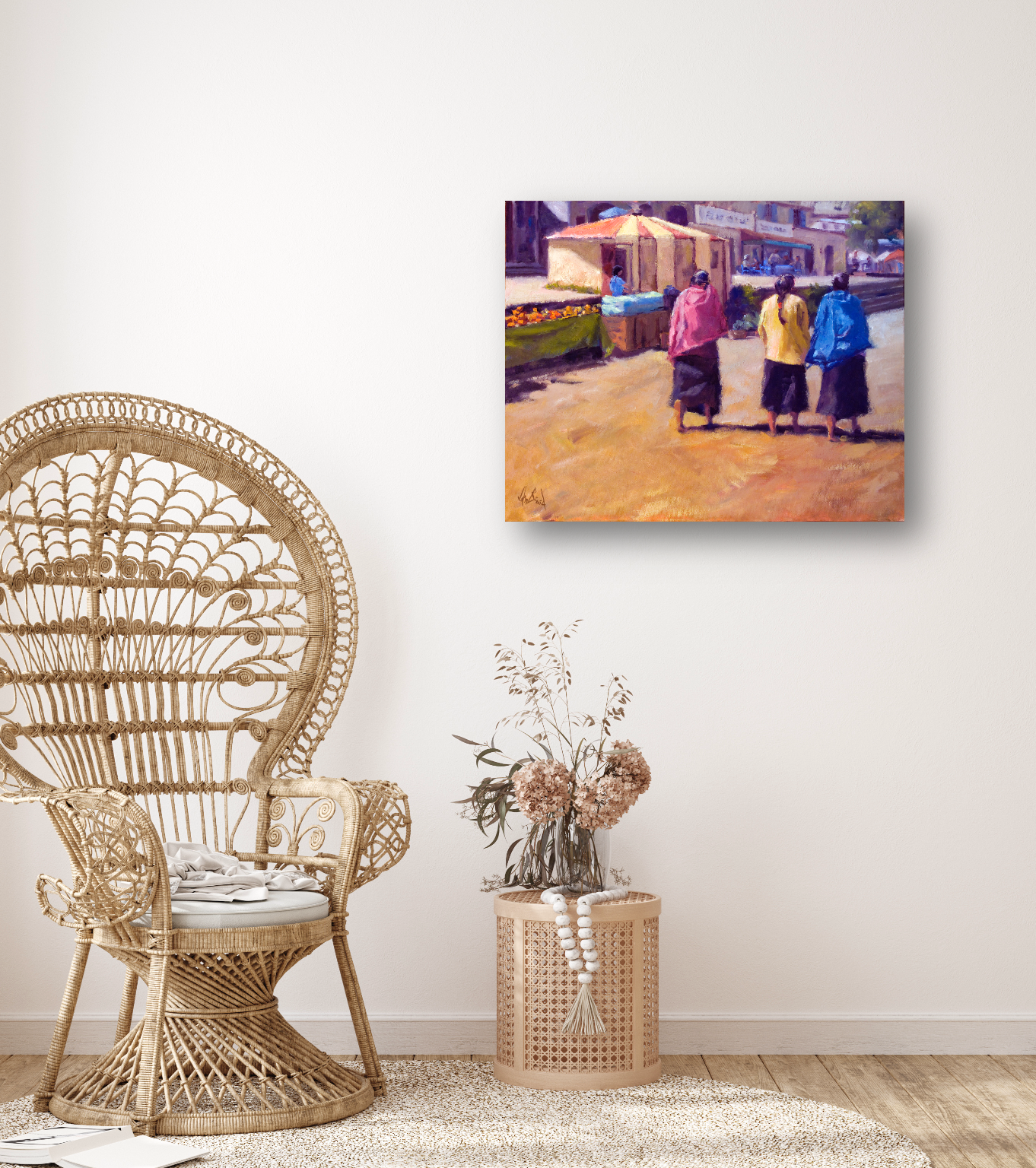 Three Girls Walking Artist Enhanced Canvas Print