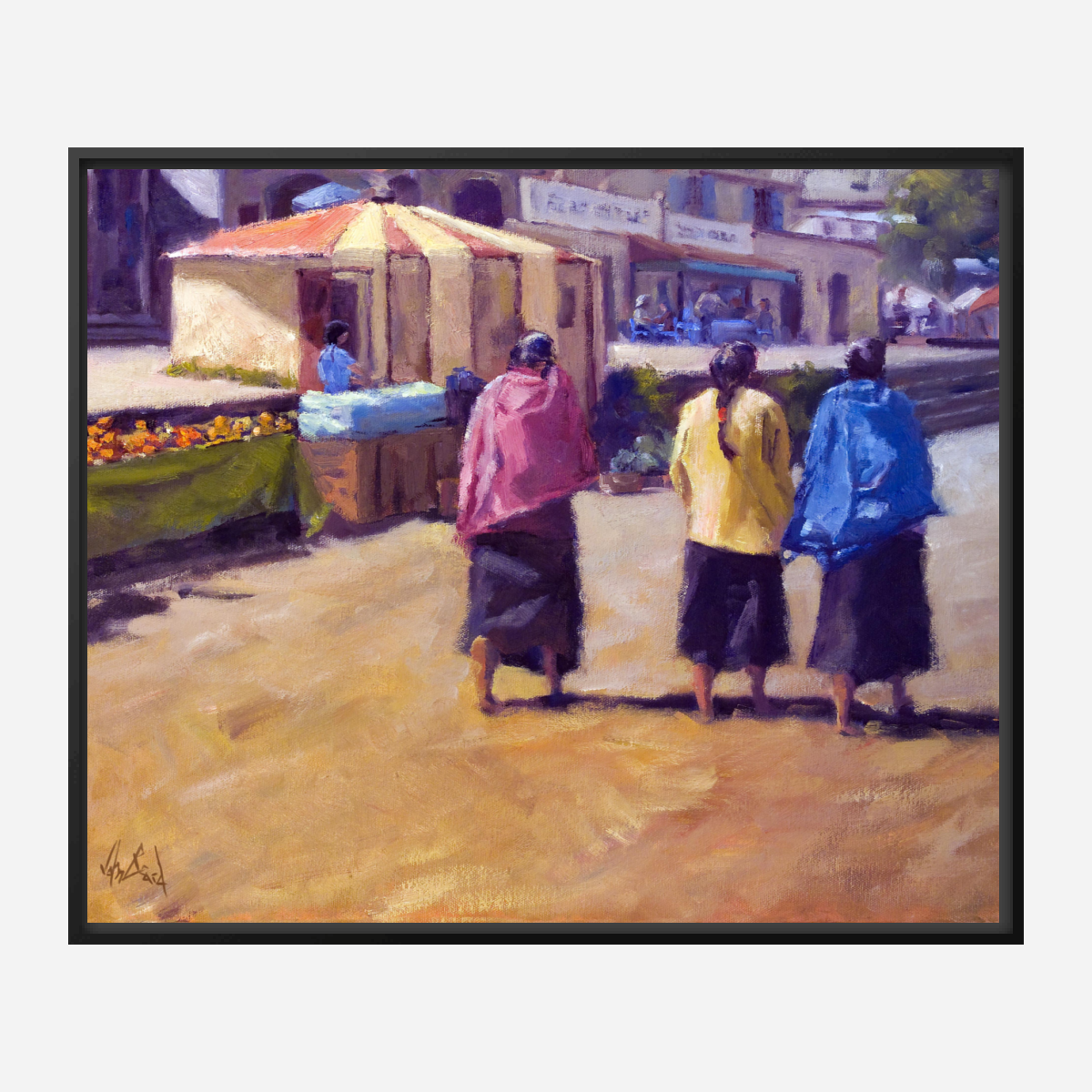 Three Girls Walking Artist Enhanced Canvas Print