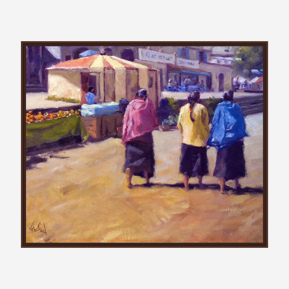 Three Girls Walking Artist Enhanced Canvas Print