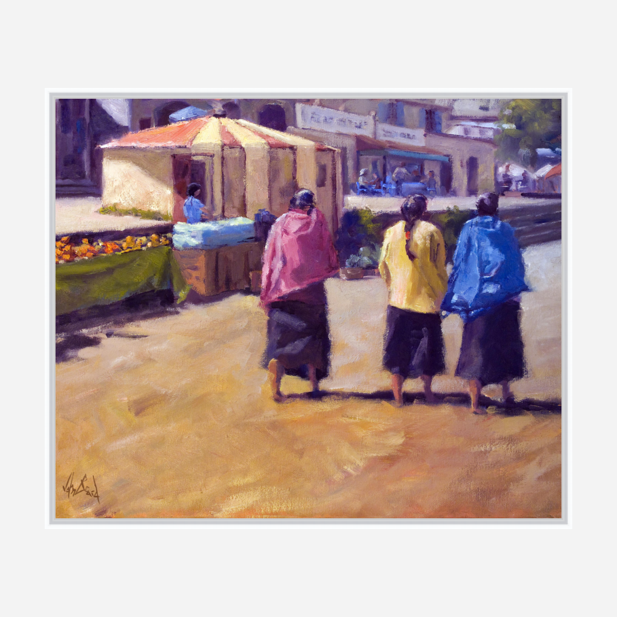 Three Girls Walking Artist Enhanced Canvas Print