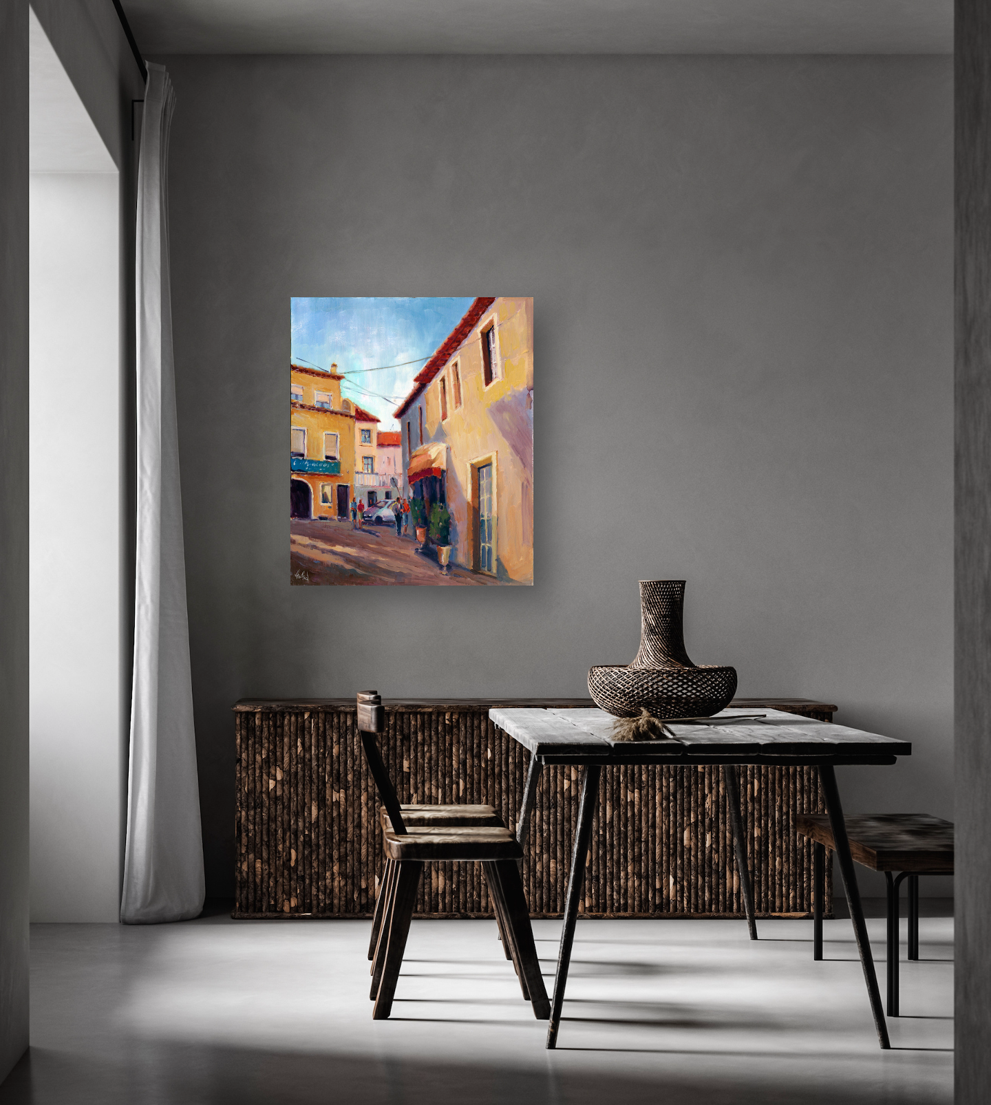 Village Walk Artist Enhanced Canvas Print