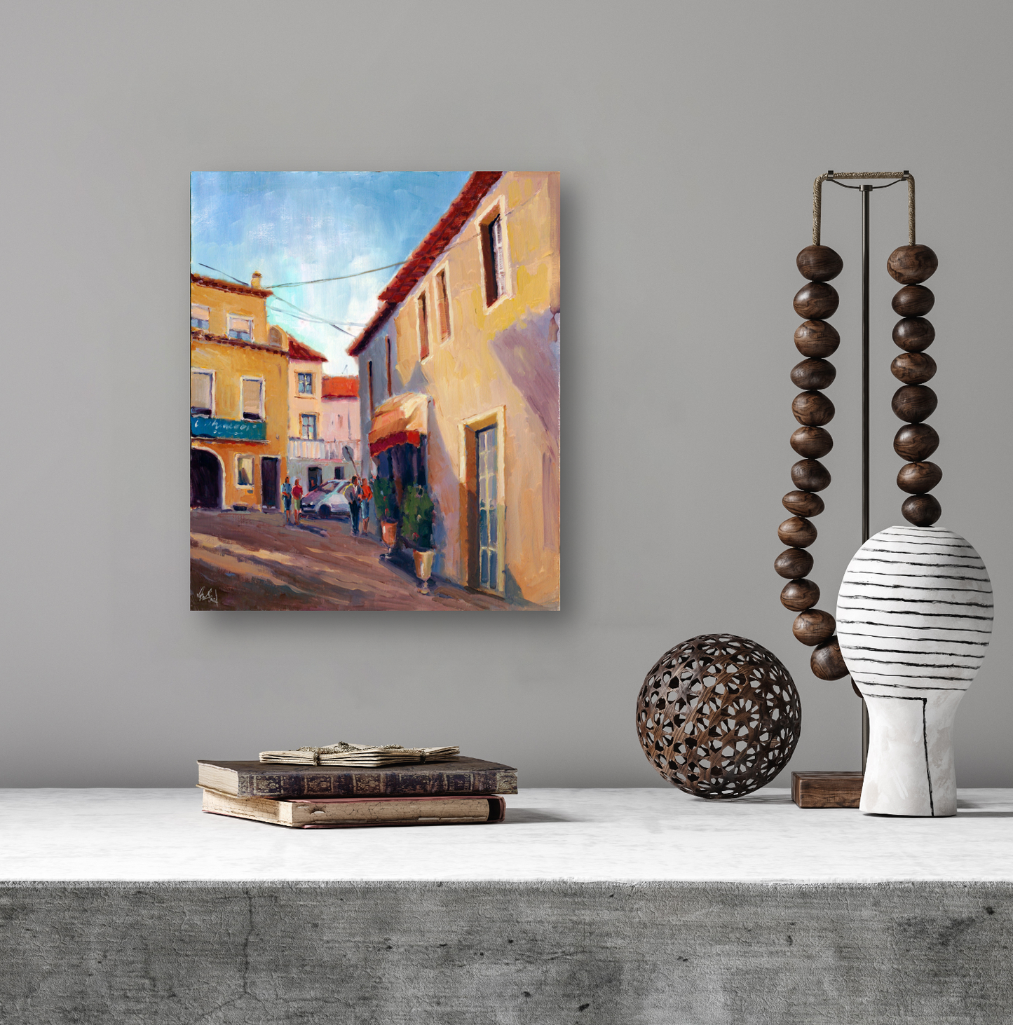 Village Walk Artist Enhanced Canvas Print