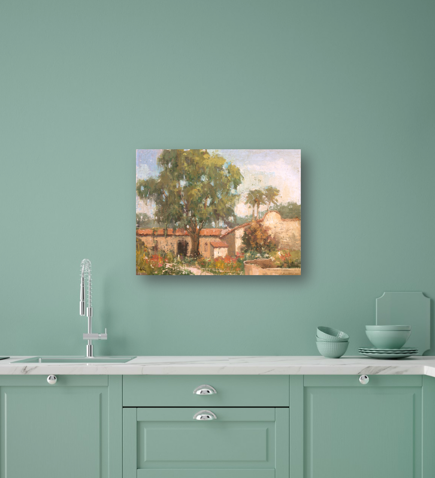 Vintage Spanish Villa Artist Enhanced Canvas Print