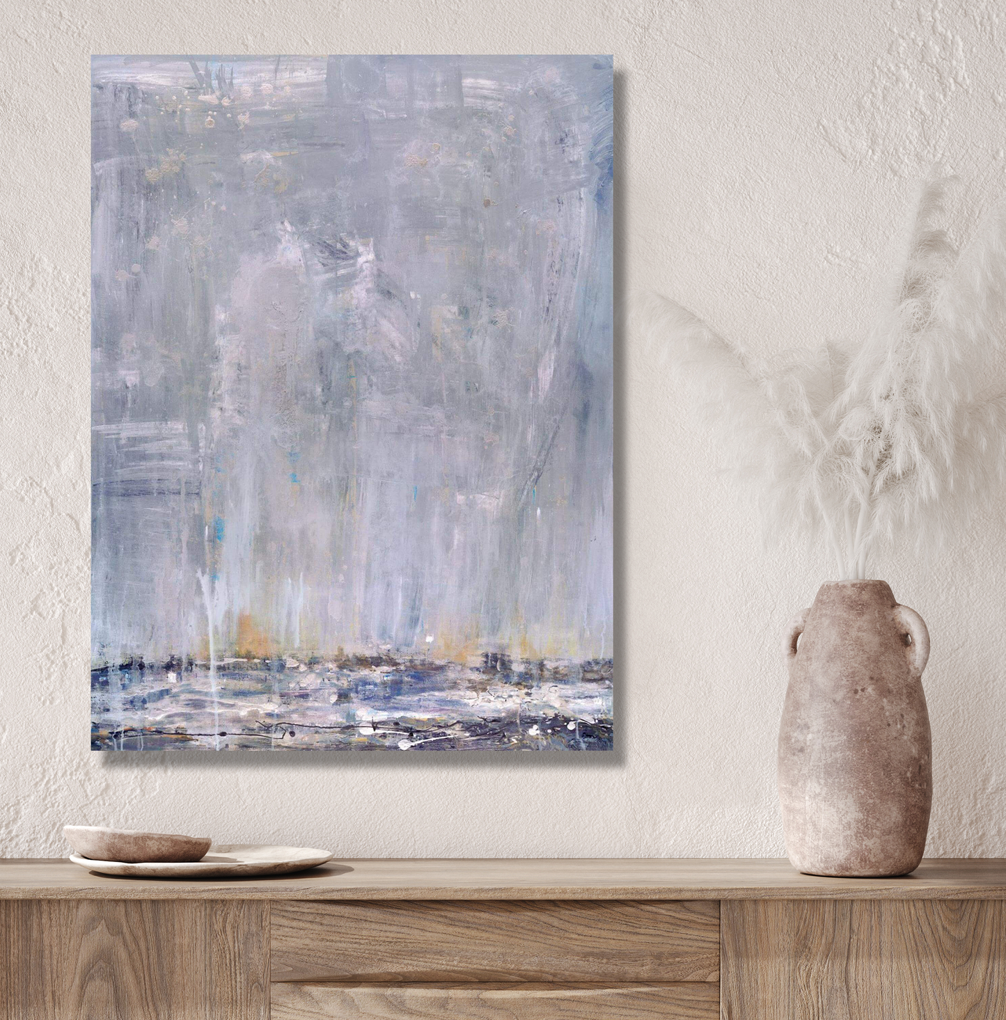 Blue Rain I Artist Enhanced Canvas Print