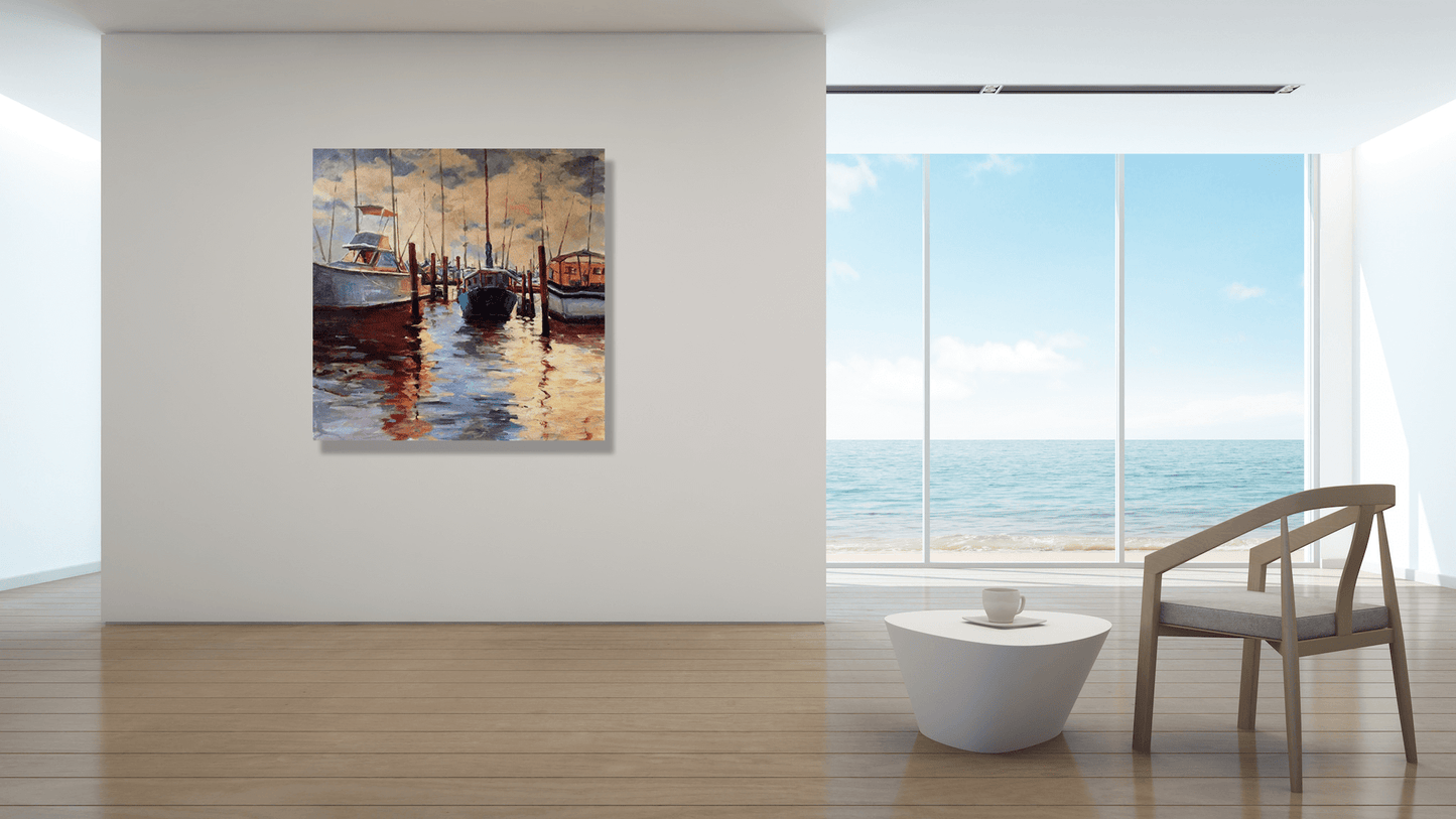 Docks at Sunset Artist Enhanced Canvas Print