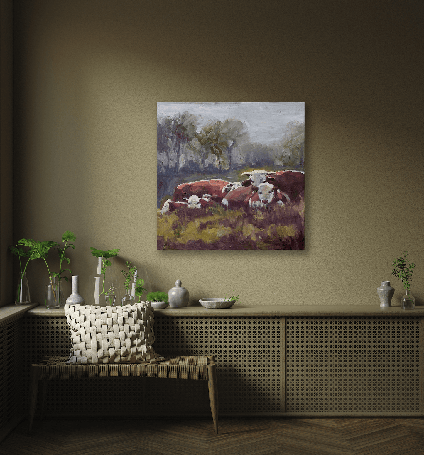 Five Cows Artist Enhanced Canvas Print