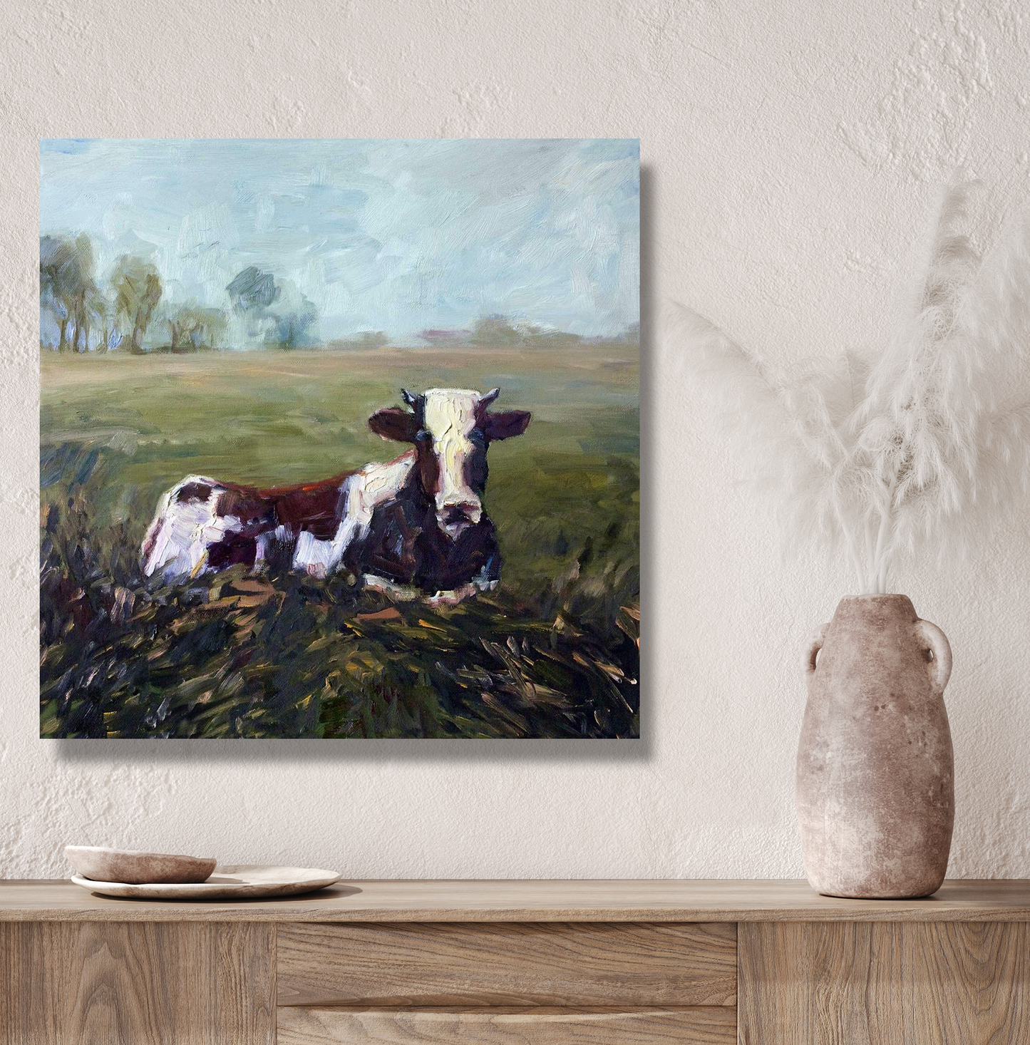 Lone Cow Artist Enhanced Canvas Print